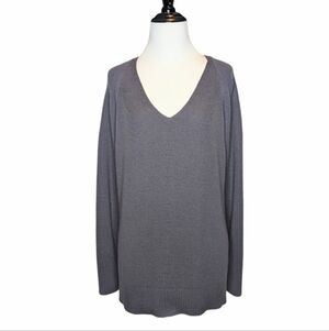 Athleta Hanover Sweater wool blend purple ribbed knit v neck size L